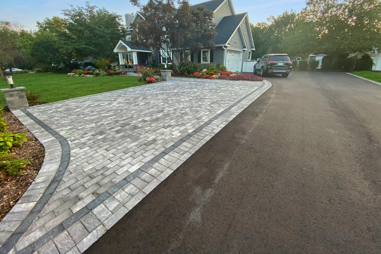 Multi-tone paver driveway installation