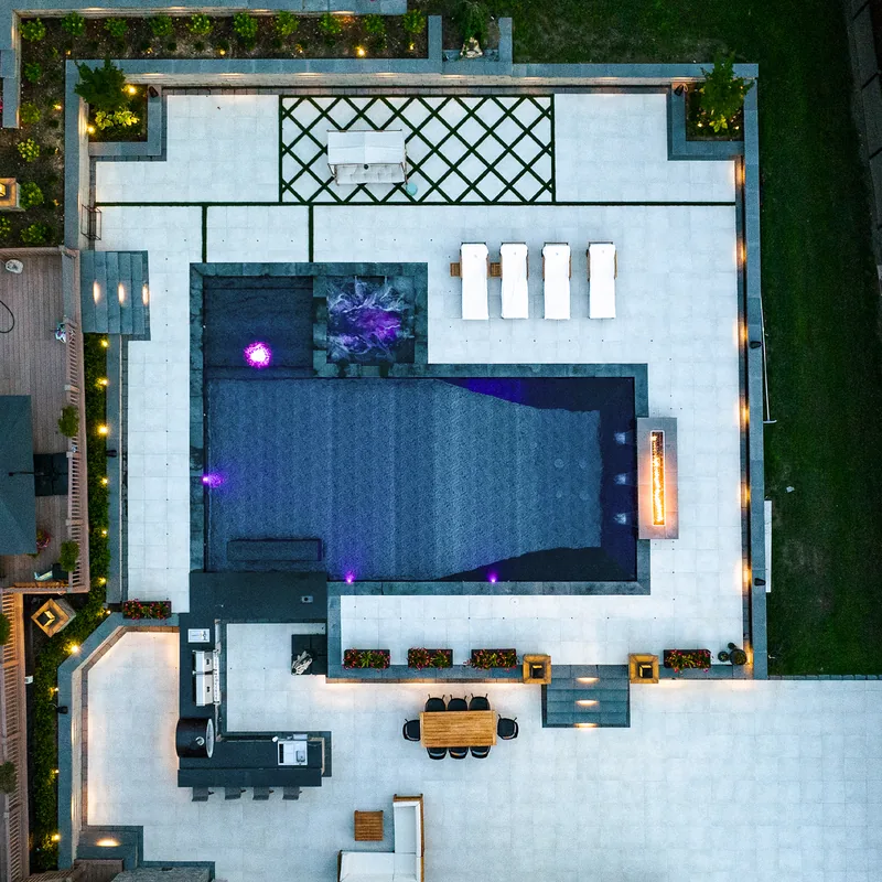 Gunite pool with pergola and outdoor kitchen