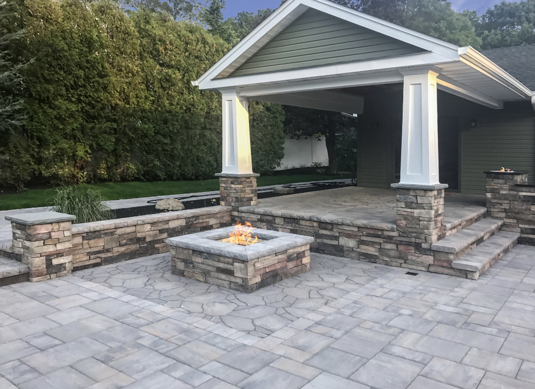 Square fire pit on patio