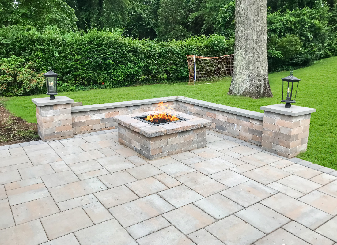 Square fire pit on patio